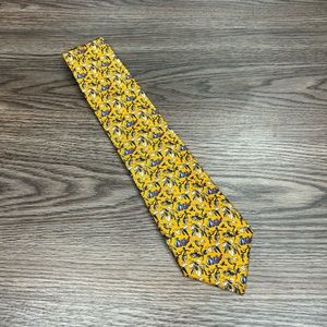 Alain Figaret Gold w/ White & Navy Leaf Pattern Silk Tie